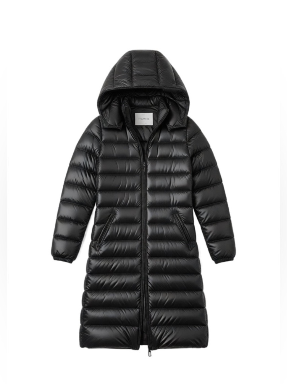 NWOT Babaton Hudson Long Down Puffer Jacket Glossy Black - Size S